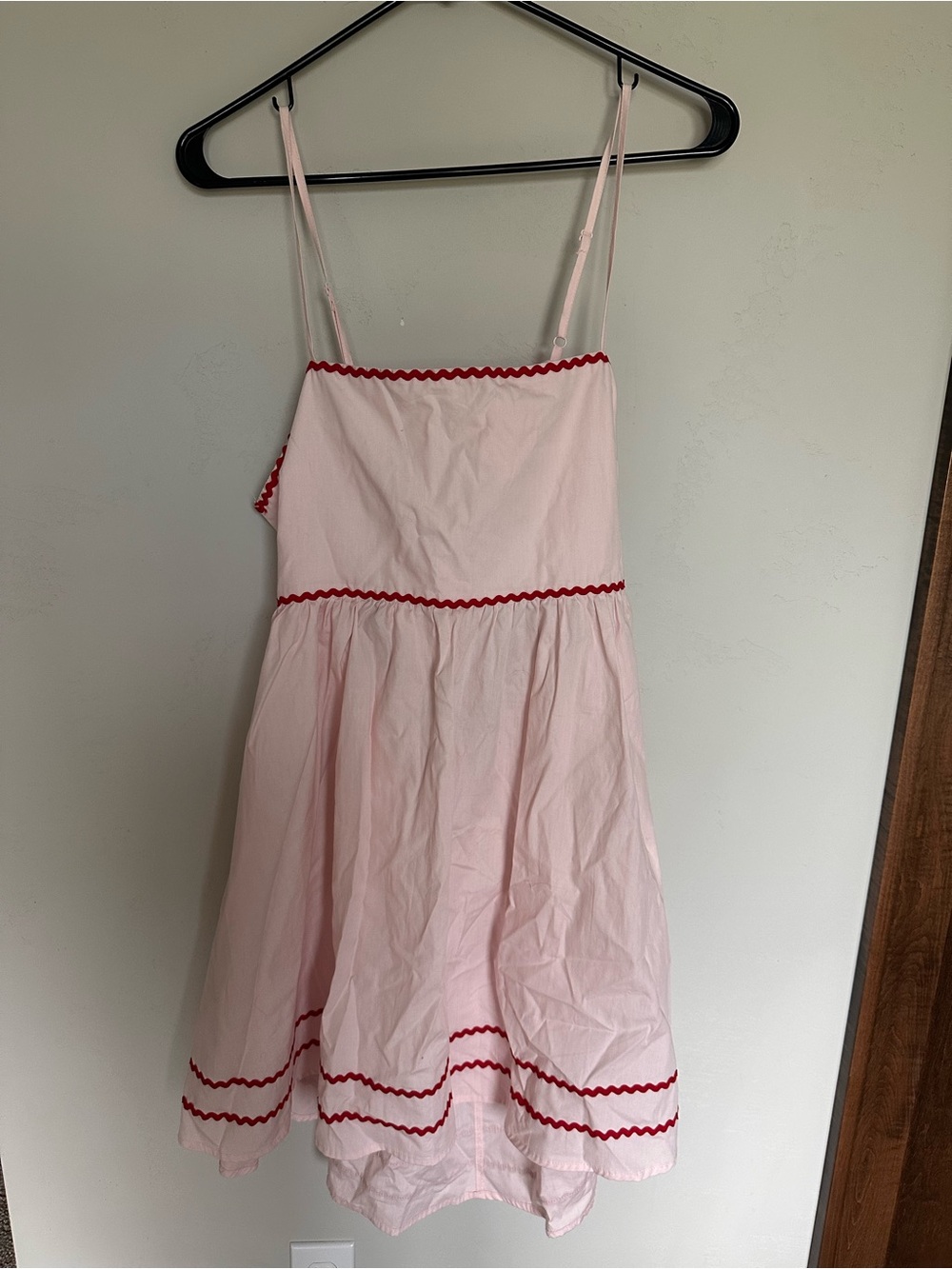 NWT Francesca's Collections Light Pink Dress with Red Trim